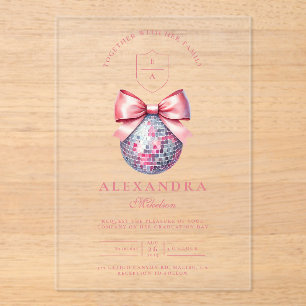 Rosa Bow Disco Ball Graduation Party Acryleinladungen