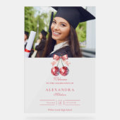 Rosa Bow Disco Ball Graduation Party Acrylschild (Vorderseite)