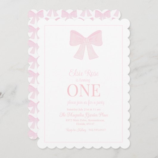 Rosa Bow Einladung Grandmillennial Preppy (Vorne/Hinten)