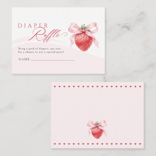 Rosa Bow Erdbeere Babydusche Windelwindeln Begleitkarte (Vorne/Hinten)
