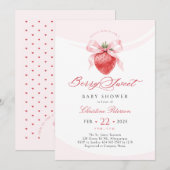 Rosa Bow Erdbeere Kinderdusche Einladung (Vorne/Hinten)
