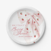 Rosa Bow Erdbeeren Babydusche Pappteller (Vorderseite)