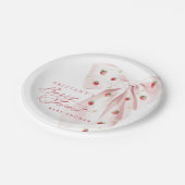Rosa Bow Erdbeeren Babydusche Pappteller (Schrägansicht)