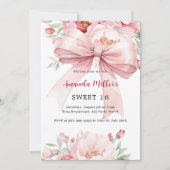 Rosa Bow Florals Sweet 16 Einladung (Vorderseite)
