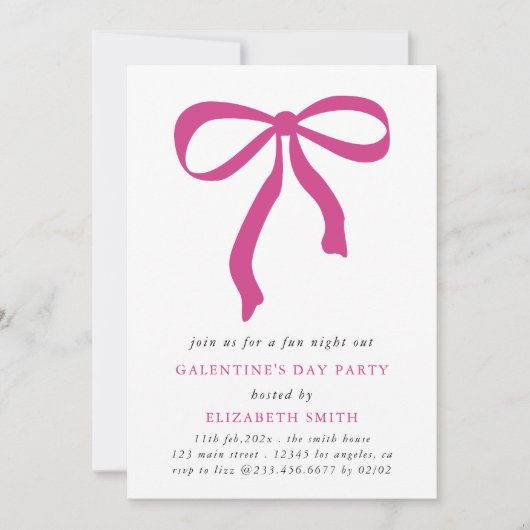 Rosa-Bow-Galentinen-Party Einladung (Vorderseite)