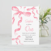 Rosa Bow Geburtstagseinladung Einladung (Stehend Vorderseite)