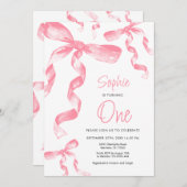 Rosa Bow Geburtstagseinladung Einladung (Vorne/Hinten)