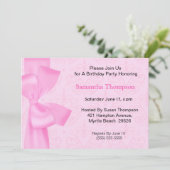 Rosa Bow Geburtstagseinladungen Einladung (Stehend Vorderseite)