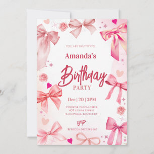 Rosa Bow Geburtstagsparty Einladung
