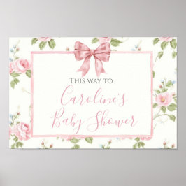 Rosa Bow Girl Preppy Shower Direction Signage Poster