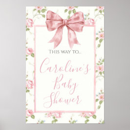 Rosa Bow Girl Preppy Shower Direction Signage Poster