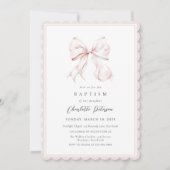 Rosa-Bow-Girl-Taufe Einladung (Vorderseite)