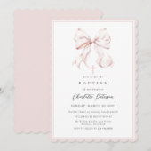 Rosa-Bow-Girl-Taufe Einladung (Vorne/Hinten)