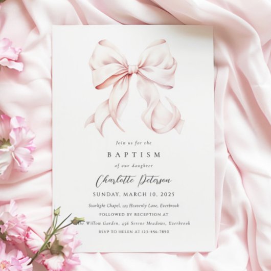 Rosa-Bow-Girl-Taufe Einladung