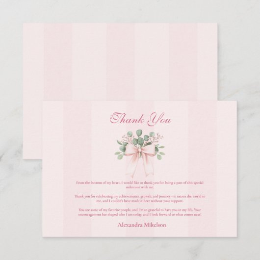 Rosa Bow Grad Celebration Dankeskarte (Vorne/Hinten)