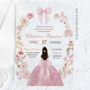 Rosa Bow Kokospalme Prinzessin Blumenstraube Quinc Acryleinladungen