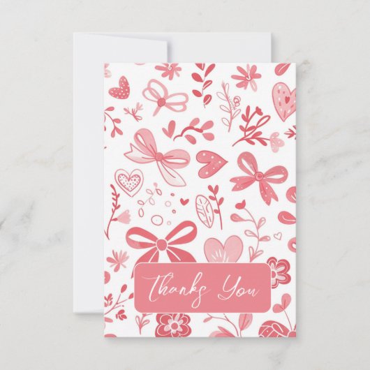 Rosa Bow mit Blütenfarbe Dankeskarte (Vorderseite)