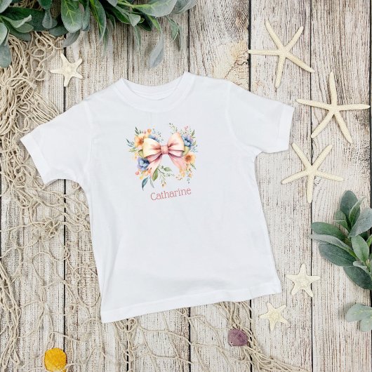 Rosa Bow Monogram Coquette Wasserfarbe Blume Baby T-shirt