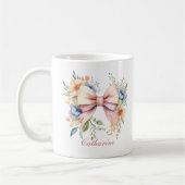 Rosa Bow Monogram Coquette Wasserfarbe Blume Kaffeetasse (Links)