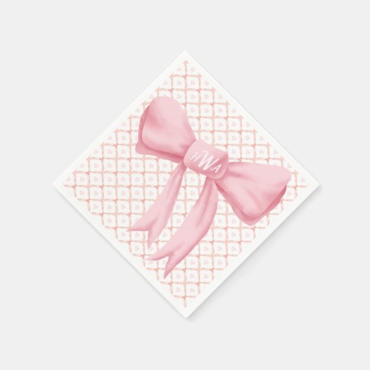 Rosa Bow Monogram Hearts Napkin Serviette (Ecke)
