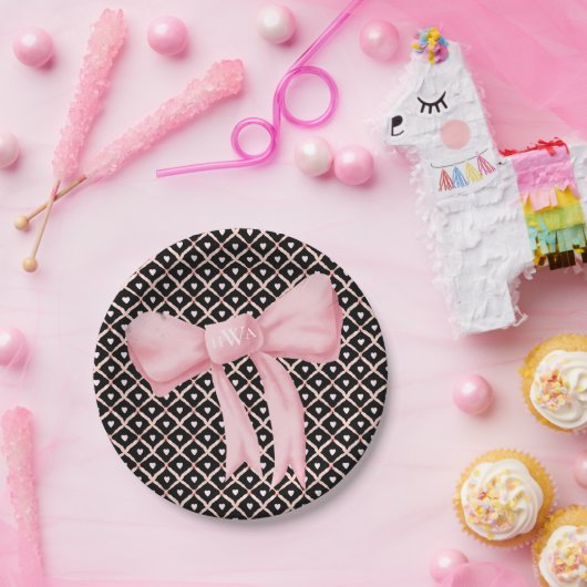 Rosa Bow Monogram Herz Pappteller (Party)