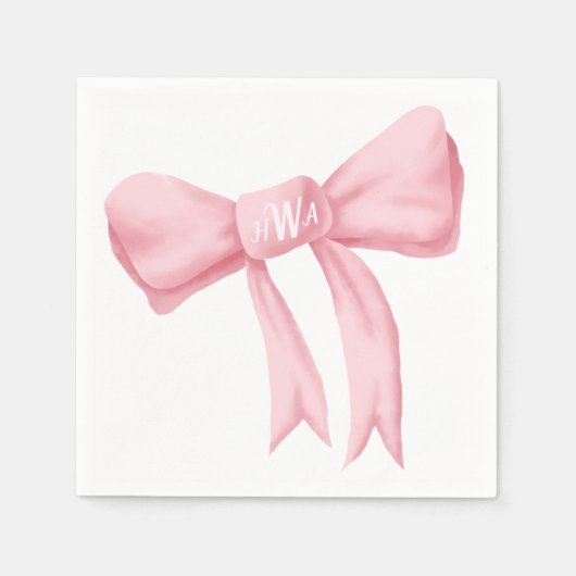 Rosa Bow Monogram Preppy Napkin - Claudia Schrifta Serviette (Vorderseite)