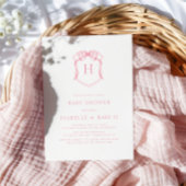 Rosa Bow Monogram Wappen Babydusche Einladung