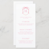 Rosa Bow Monogram Wappen Babydusche Menükarte (Vorne/Hinten)