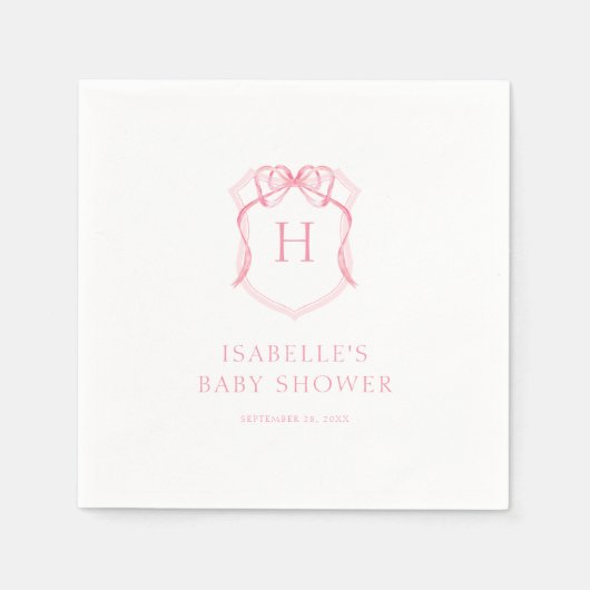 Rosa Bow Monogram Wappen Babydusche Serviette (Vorderseite)