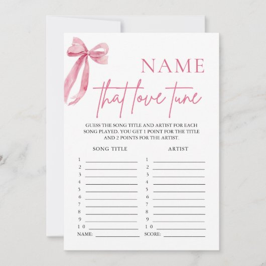 Rosa Bow Name dieser Liebe Tuning Brautparty Game Einladung (Vorderseite)