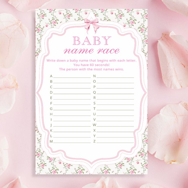 Rosa Bow Name Race Modern Elegantes Baby Showspiel (Von Creator hochgeladen)