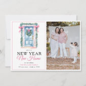 Rosa Bow New Year New Zuhause Foto Holiday Moving Ankündigung (Vorderseite)