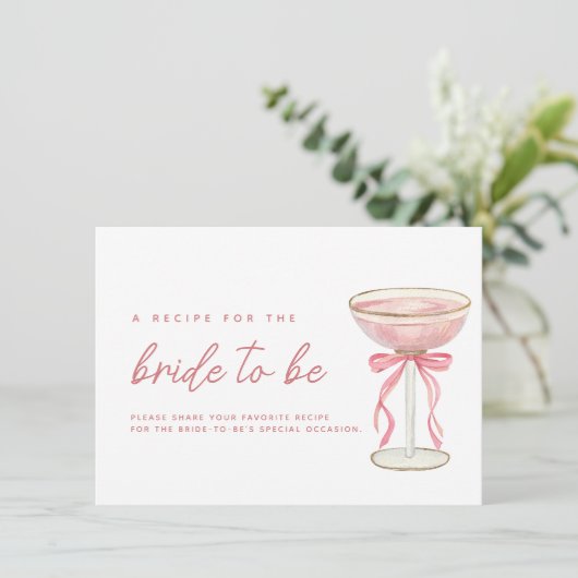 Rosa Bow Petals & Prosecco Brautparty Rezept Begleitkarte (Stehend Vorderseite)