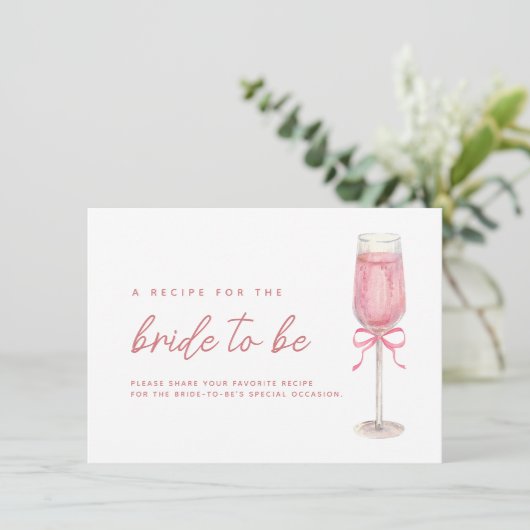 Rosa Bow Petals & Prosecco Brautparty Rezept Begleitkarte (Stehend Vorderseite)