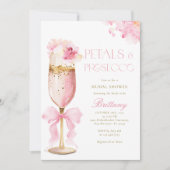 Rosa Bow Petals Prosecco Bridal Dusche Einladung (Vorderseite)