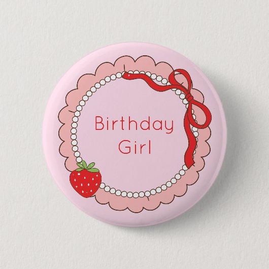 Rosa Bow Rahmen Strawberry Geburtstag Button (Vorderseite)