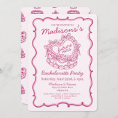 Rosa Bow Retro Herz Coquette Bacheloretto Einladung (Vorne/Hinten)