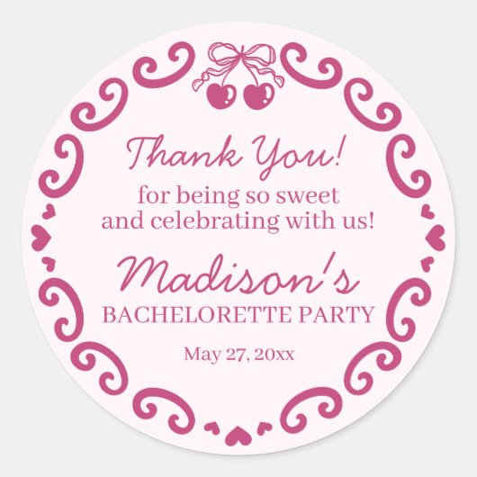 Rosa Bow Retro Herz Coquette Bacheloretto Runder Aufkleber (Vorderseite)