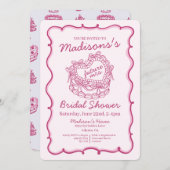 Rosa Bow Retro Herz Coquette Brautparty Einladung (Vorne/Hinten)