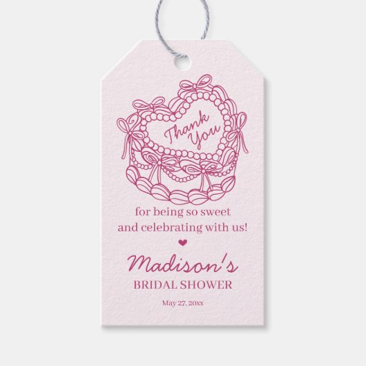 Rosa Bow Retro Herz Coquette Brautparty Geschenkanhänger (Vorderseite)