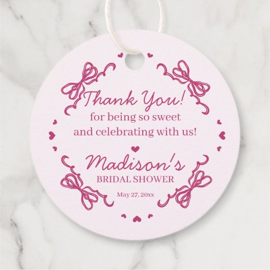 Rosa Bow Retro Herz Coquette Brautparty Geschenkanhänger (Rückseite)