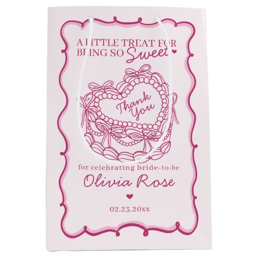 Rosa Bow Retro Herz Coquette Brautparty Mittlere Geschenktüte (Vorderseite)