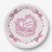Rosa Bow Retro Herz Coquette Brautparty Pappteller (Vorderseite)