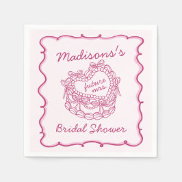 Rosa Bow Retro Herz Coquette Brautparty Serviette