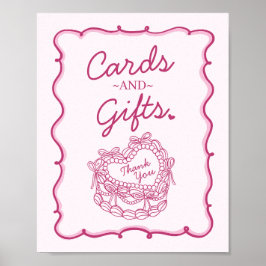 Rosa Bow Retro Herz Coquette Cake Cards & Geschenk Poster