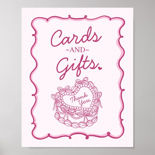 Rosa Bow Retro Herz Coquette Cake Cards & Geschenk Poster (Vorne)