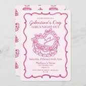 Rosa Bow Retro Herz Coquette Cake Galentine Einladung (Vorne/Hinten)
