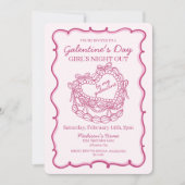 Rosa Bow Retro Herz Coquette Cake Galentine Einladung (Vorderseite)