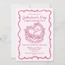Rosa Bow Retro Herz Coquette Cake Galentine Einladung
