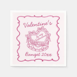 Rosa Bow Retro Herz Coquette Cake Valentine Serviette